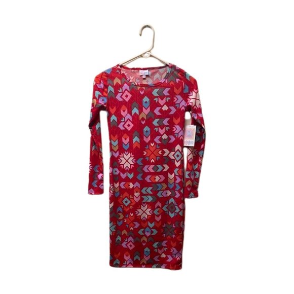 Lula Roe Long Sleeve Red Patterned Debbie Dress, XXS, New with Tags - Picture 3 of 6